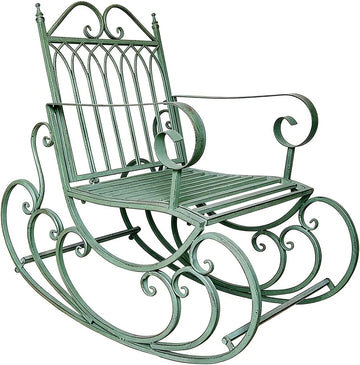 Vintage Wrought Iron Patio Rocking Chair, Ironwork Single and Double Outdoor Garden Benches, Durable Metal Porch