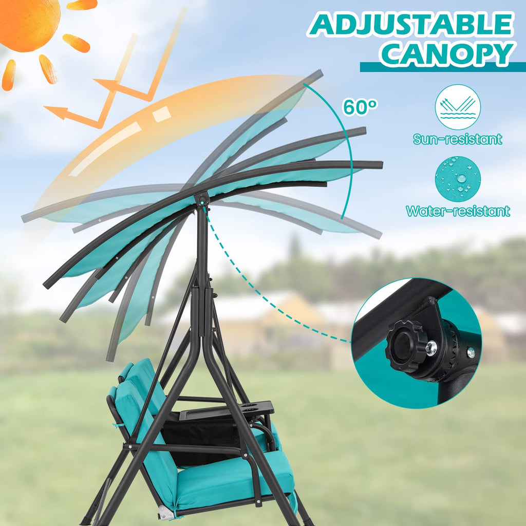2 Person Porch Swing with Cooler Bag, Turquoise
