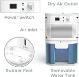 PureDry Mini Dehumidifier - 27oz Compact Water Tank Eliminates 300ml/day of Excess Moisture from Closets, Bathrooms