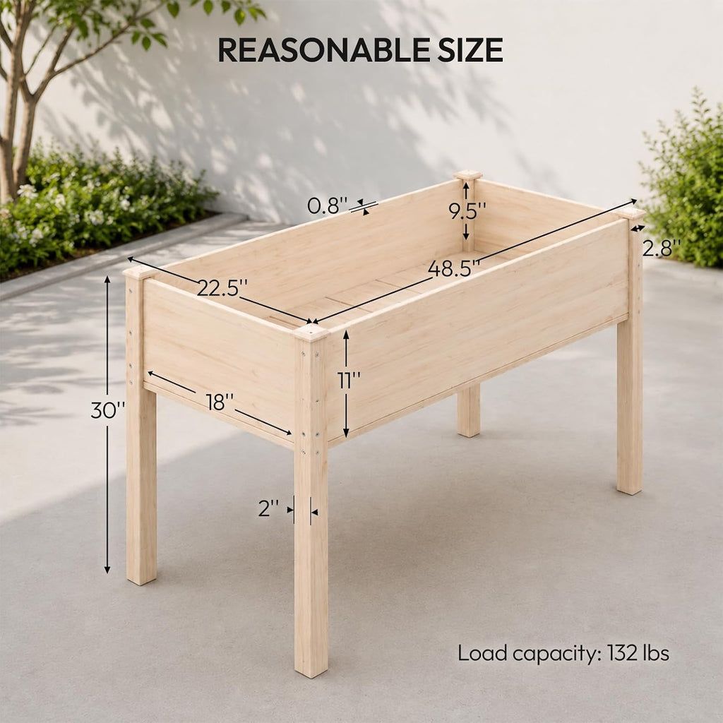 48.5"x22.5"x30" Elevated Raised Garden Bed with Bed Liner, Heavy Duty Wood Planter with Legs for Vegetables Fruits