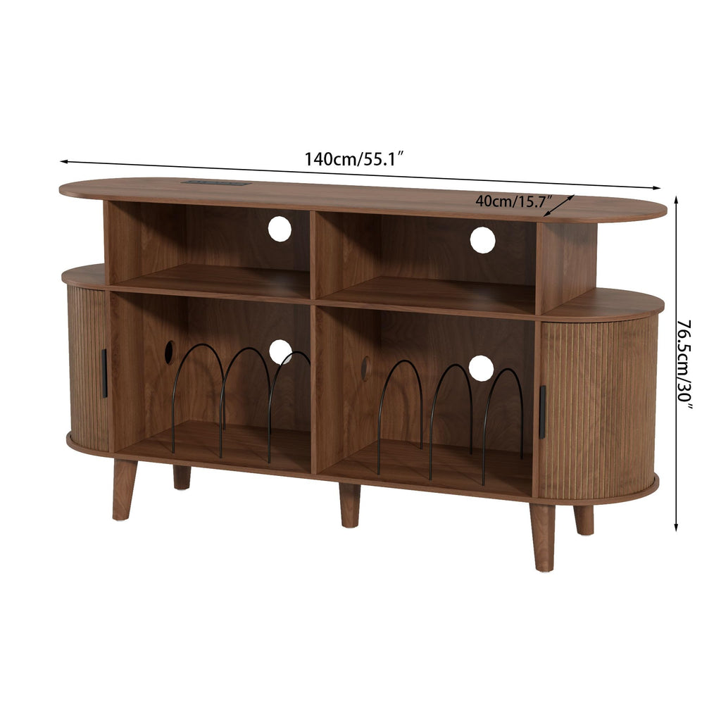 Large Round Record Player Stand with Charging Station & USB Ports