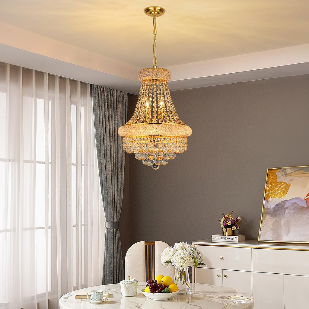 Crystal Chandeliers for Dining Room Light Fixtures Over Table_Empire Style K9 Crystal Chandeliers for Living Room_6 Lights Gold Luxury Lighting Fixtures for Bedroom Kitchen Island Entryway