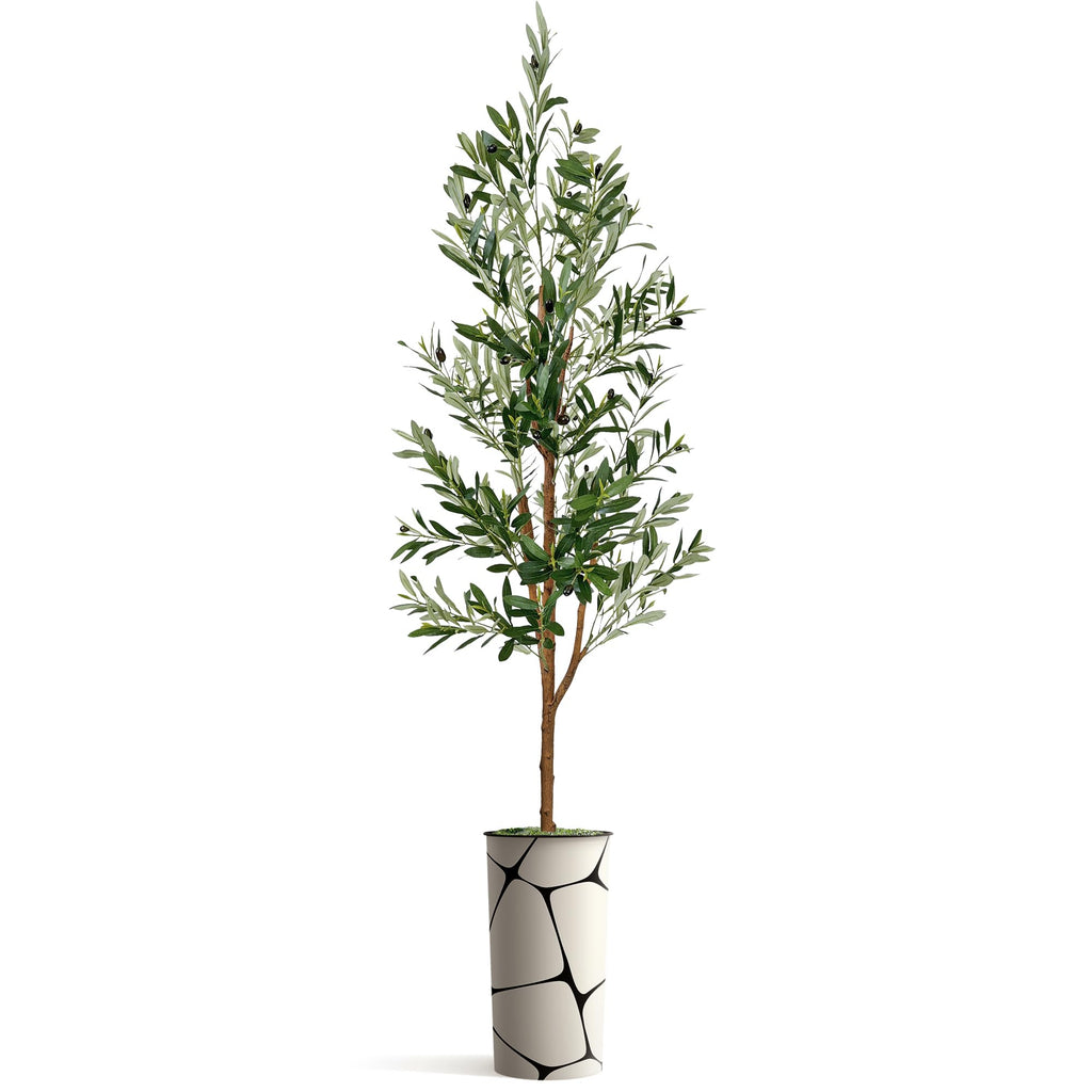 Artificial Tree in Geometric Pattern Planter, Fake Olive Silk Tree for Indoor and Outdoor Home Decoration - 68"