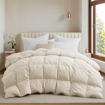 Goose Feather Down Fiber Comforter Queen, All Season Duvet Insert with Soft Downproof Cover