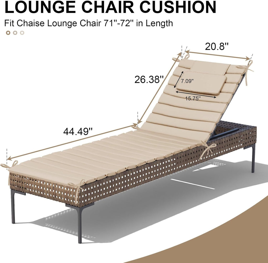 Foldable Chaise Lounge Cushions Outdoor with Headrest, 71"x21"