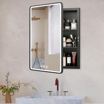 LED Medicine Cabinet Mirror 20x26 Inch, Recessed Medicine Cabinets with Lights, Anti-Fog Bathroom Mirror with