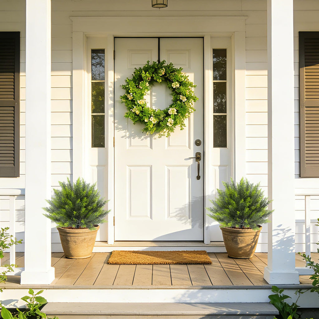 24" Artificial Cedar Topiary Bush with Ground Spike, 2 Pack