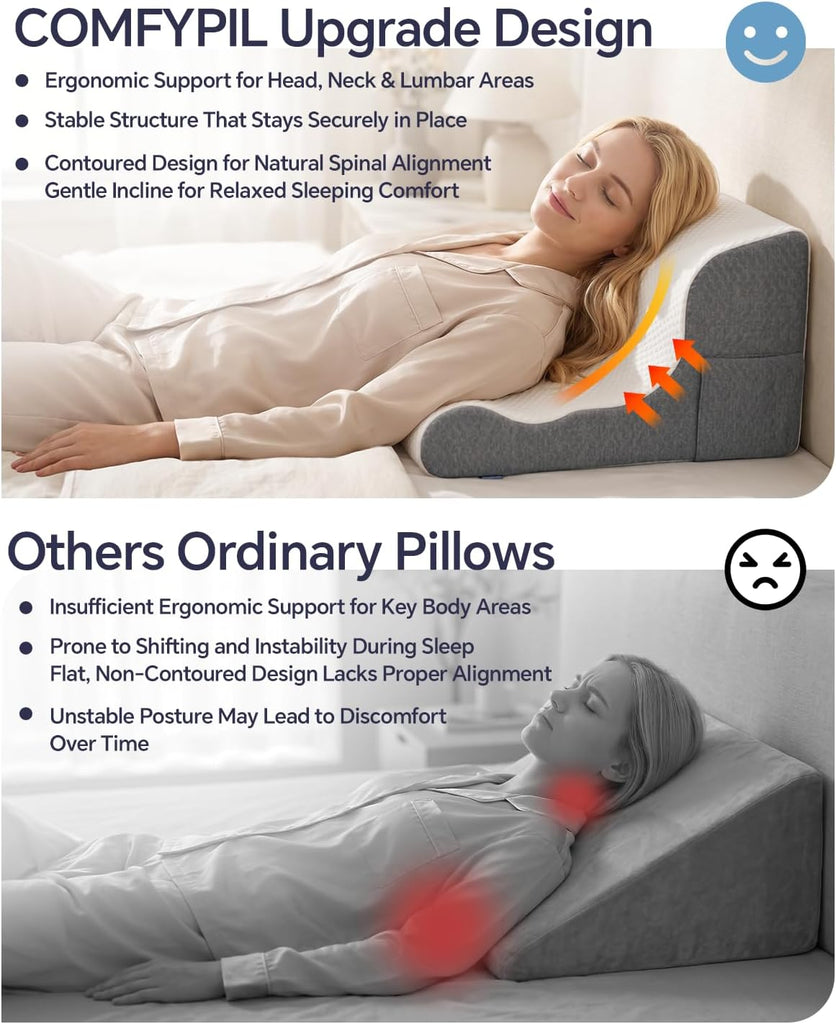 Wedge Pillow Headboard, Memory Foam Bed Wedge Pillow for Sleeping | Orthopedic Wedge Pillow with for After Surgery