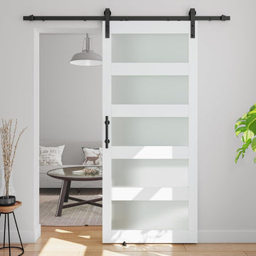 34in x 84in 5-Panel Sliding Glass Barn Door with 6ft Hardware Kit Included, Easy Assembly with Pre-D