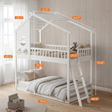 Wood Twin Over Twin House Bunk Bed, Loft Bed with Ladder, Safety Guardrail, Wooden Slats & Window
