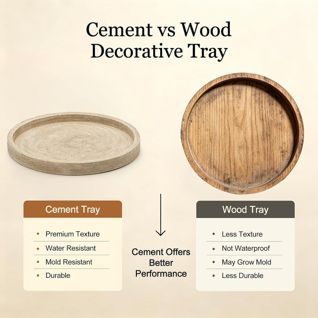 Decorative Table Tray Round Trays Home Decor Cement (11.8" Retro) | Farmhouse for Table Candle Organizer Living Room