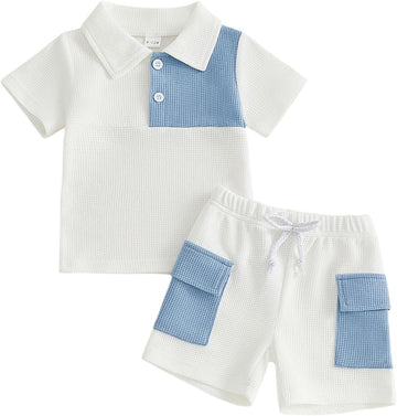 Toddler Baby Boy Clothes 3 6 12 18 Summer Outfit Waffle Striped Short Sleeve T-Shirt Shorts Set