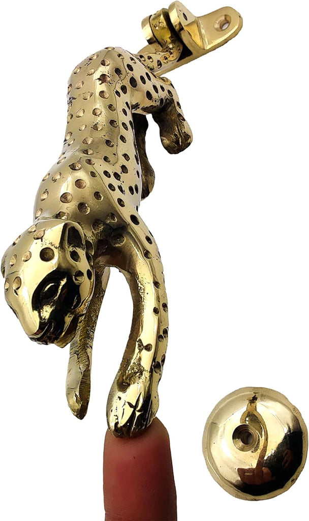 Decorative Brass Leopard Door Knocker, Gold Finish, Animal Design Door Hardware