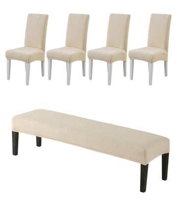 Dining Room Chair Slipcovers Set of 4 with Bench Chair Cover, C25