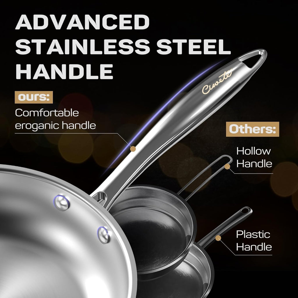 11-Piece Tri-Ply Stainless Steel Pots and Pans Set, 18/10 Stainless Steel Cookware Set with Steamer Insert, Induction