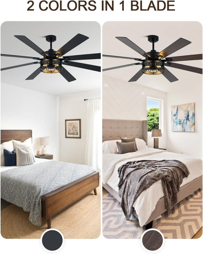 72 Inch Farmhouse Ceiling Fan with Lights and Remote Large Rustic Ceiling Fan Black Caged Fandelier Industrial