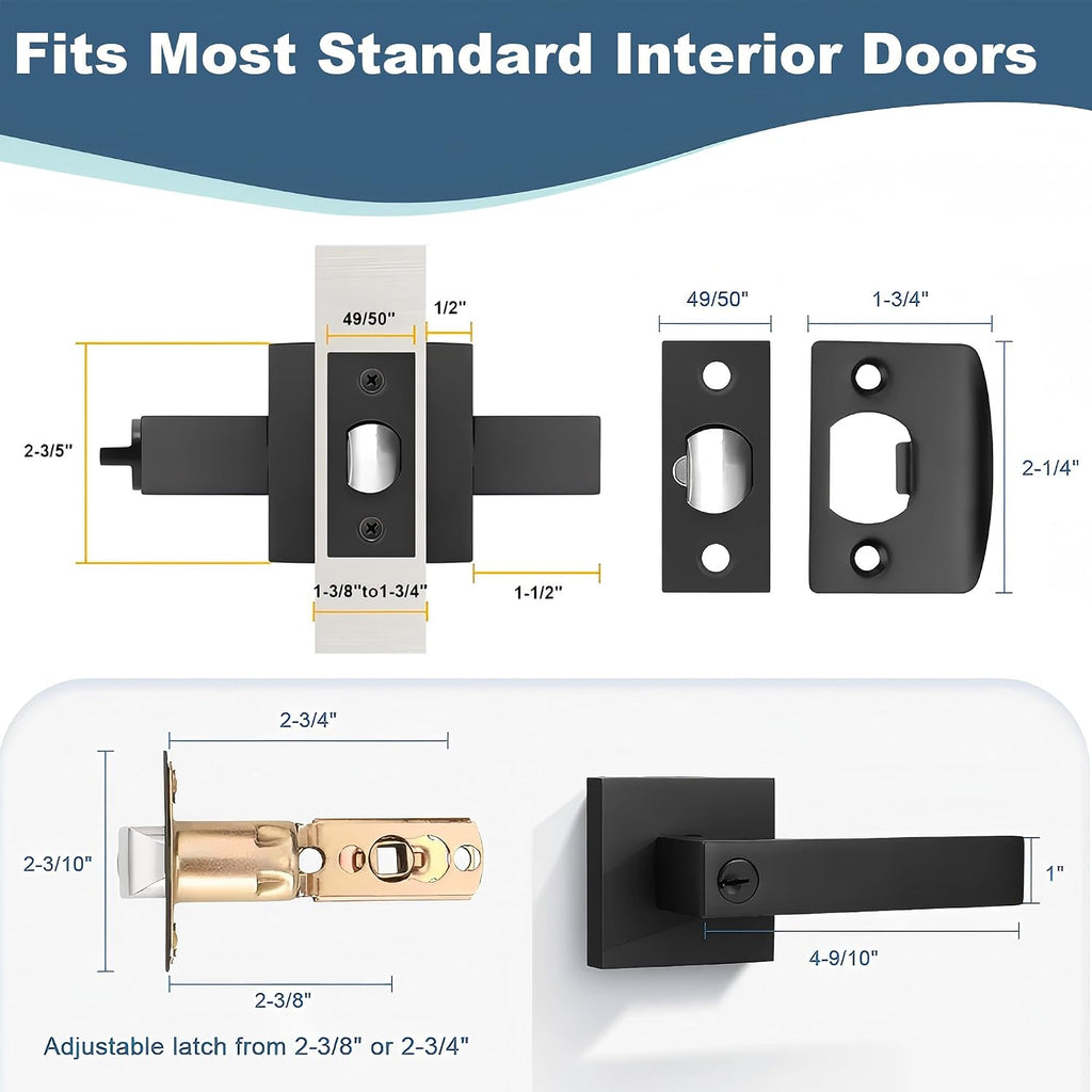 Matte Black Privacy Door Lever, 6 Pack, Interior Door Handle with Thumb Turn Lock, Reversible Modern Lever