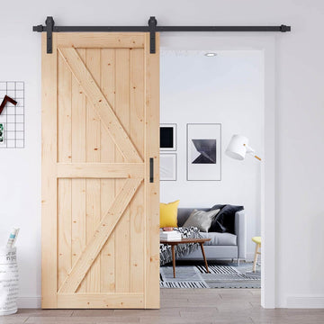 36in x 84in Sliding Barn Door with 6.6FT Barn Door Hardware Kit & Handle Included,Solid Spruce Wood 