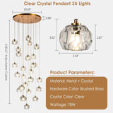 26-Light Crystal Chandeliers Long, 78W Staircase Raindrop Chandelier for High Ceiling Brass, Clear Crystal Pendants Large Ceiling Chandelier Lighting for Living Room Foyer A116-B0B6CN1HM9