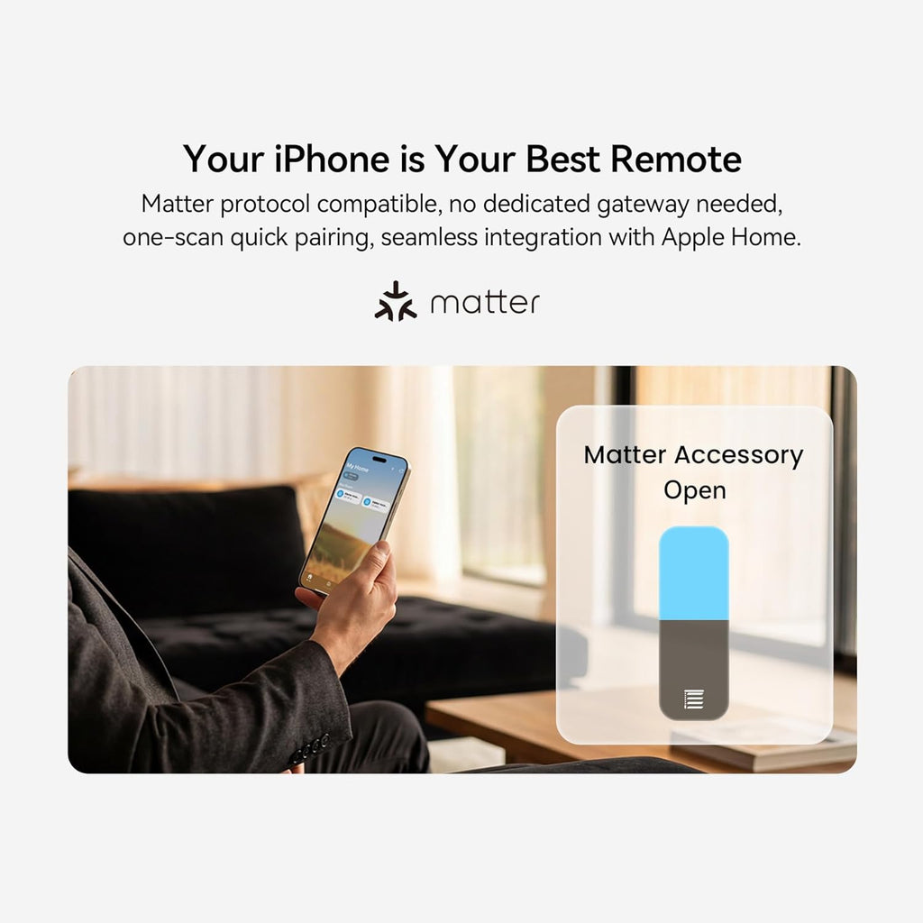 M1 No-Cut Telescopic Motorized Curtain Track, Apple Home Certified Matter Smart Curtain System, Works with