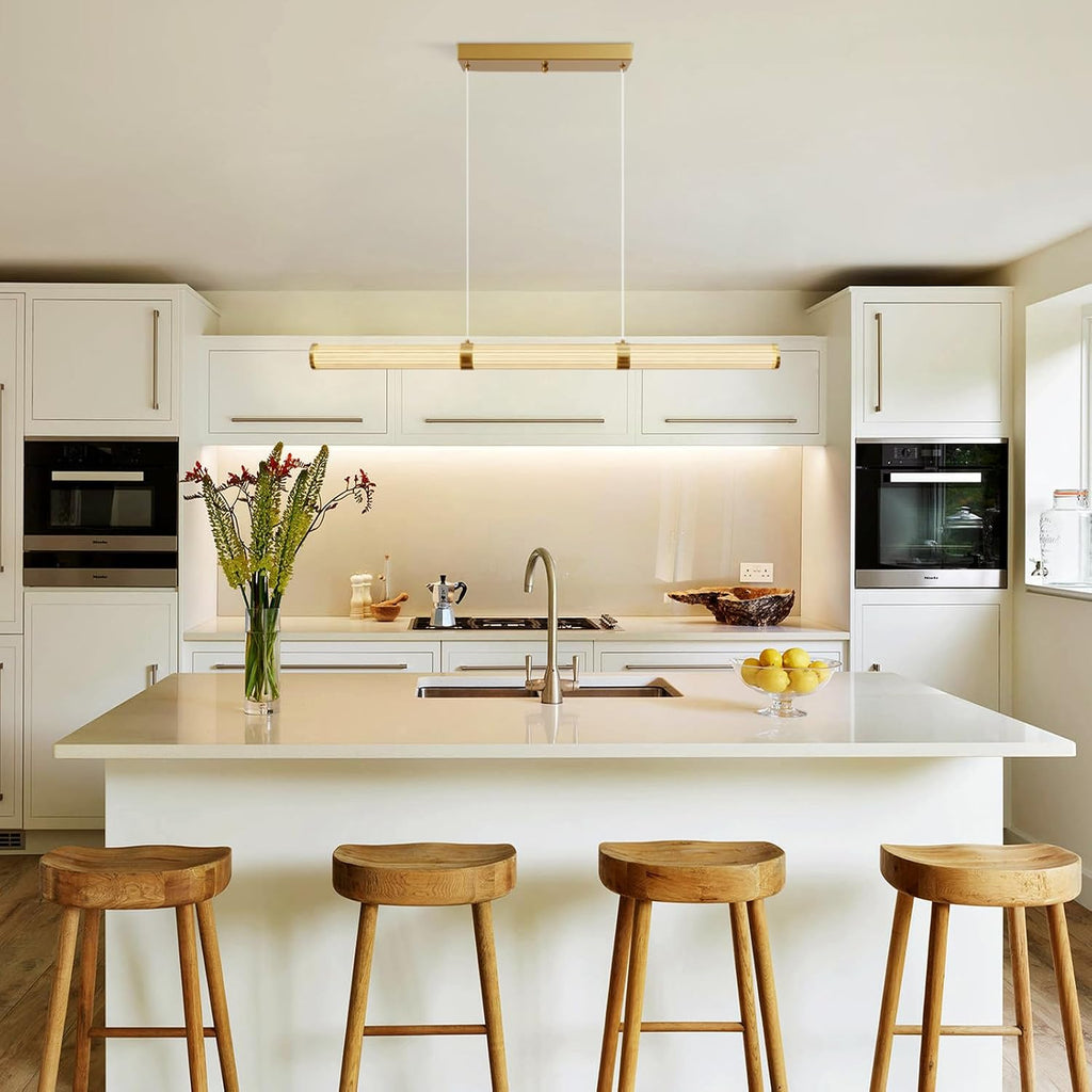 Modern Linear Chandelier Gold Linear Pendant Light Fixture, LED Dimmable Island Chandelier for Kitchen Island