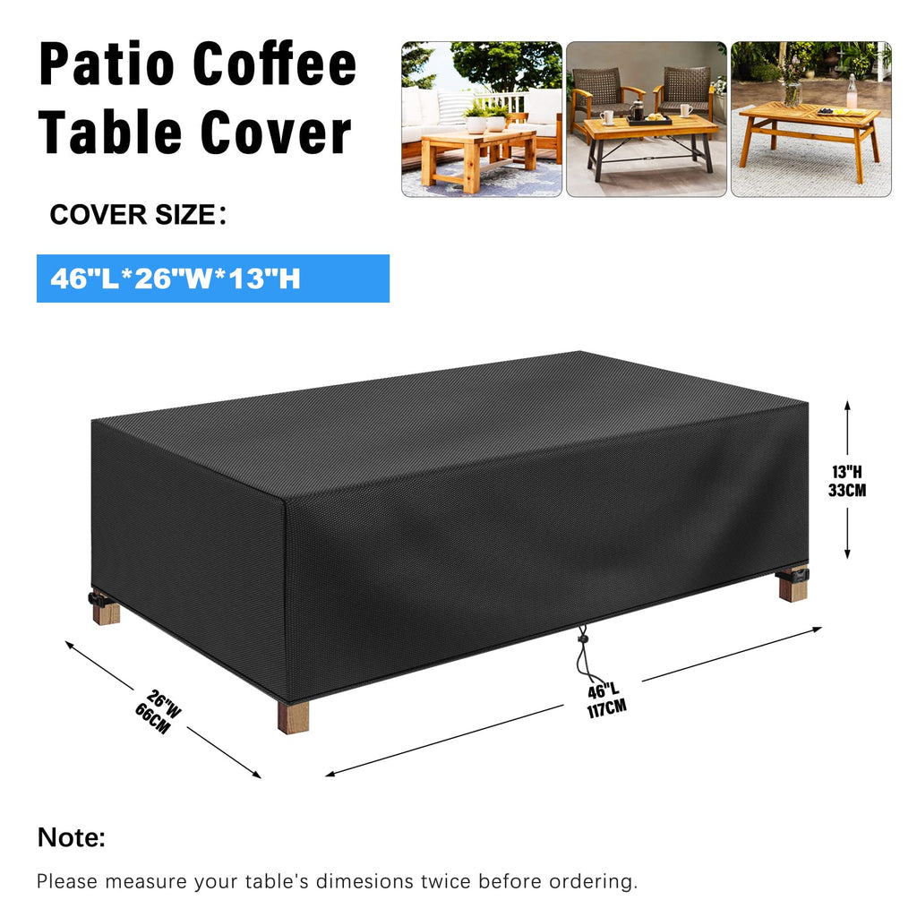 Rectangular Coffee Table Cover 100% Waterproof, 46x26x13 inch Outdoor Table Cover, Patio Furniture Cover for Dinning