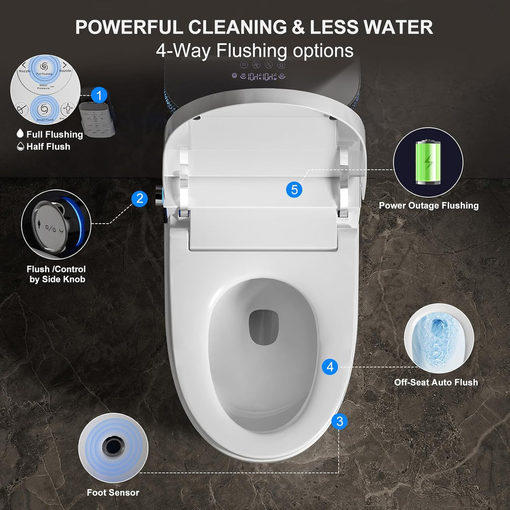 Smart Toilet with Bidet Built in, Elongated Bidet Toilet with Auto Soft Open/Close, Auto Flush