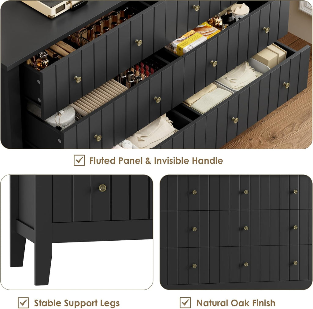 Modern 6 Drawer Double Dresser with Deep Drawers, Chest of Drawers with Wide Toptable, Wide Storage Organizer Cabinet