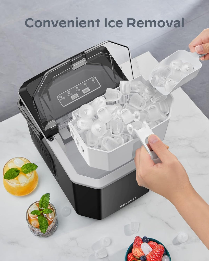 Ice Maker Countertop, Portable Ice Machine with Carry Handle, Self-Cleaning Ice Makers with Basket and Scoop, 9 Cubes