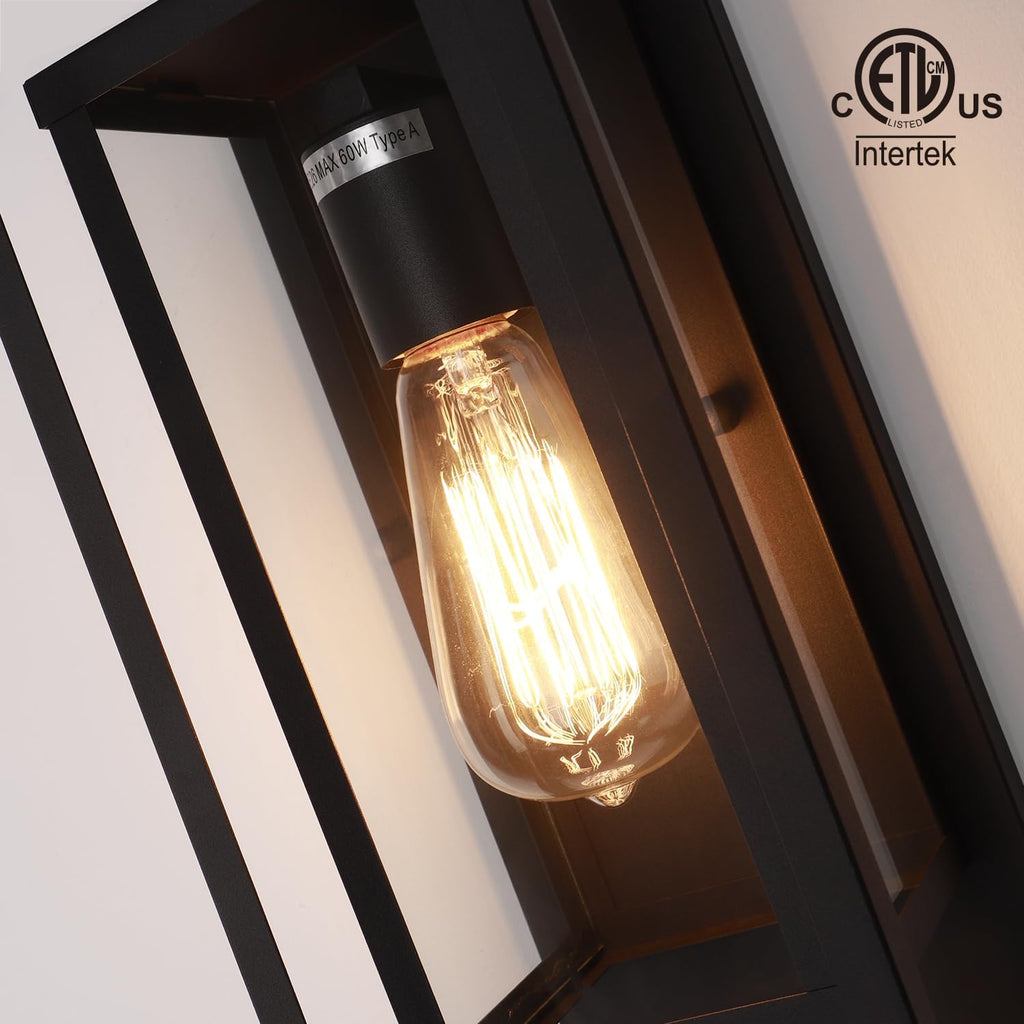 14" Classic Outdoor Wall Sconce 1 Light in Matte Black Rectangular Metal Frame and Clear Glass Shade Waterproof Porch