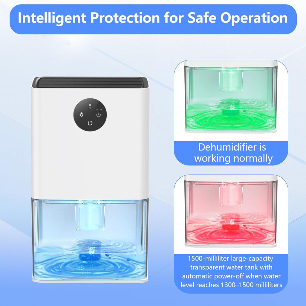 Dehumidifier, 1500ML (50 OZ) Small Dehumidifier for Home (300 Sq. Ft), Quiet with Auto Shut Off