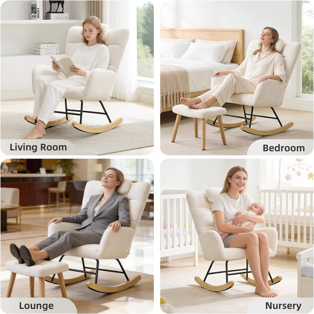Nursery Rocking Chair, Comfort Glider Rocker with High Backrest Armchair Padded Seat, Accent Chair Living Room