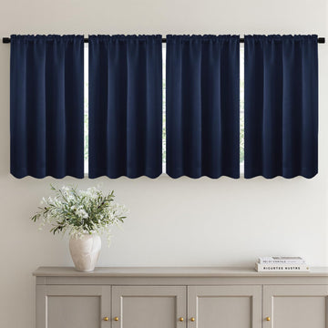 4 Panels Short 36 Inch Blackout Kitchen Window Curtain Navy Blue
