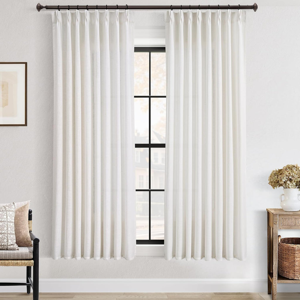 Memory Trained Pinch Pleated Linen Curtains with Hooks Living Room 2 Panels