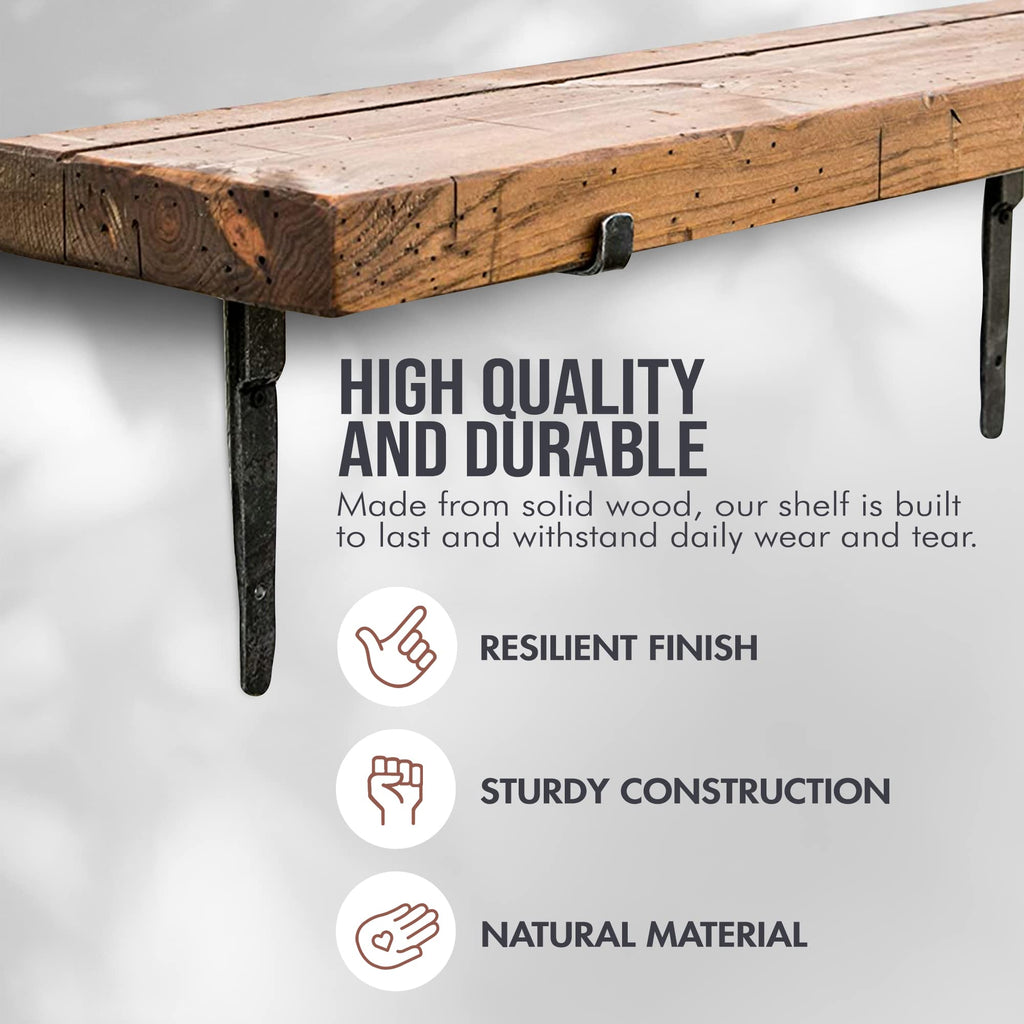 Wooden Rustic Farmhouse Iron Bracket Shelf, 2-ft