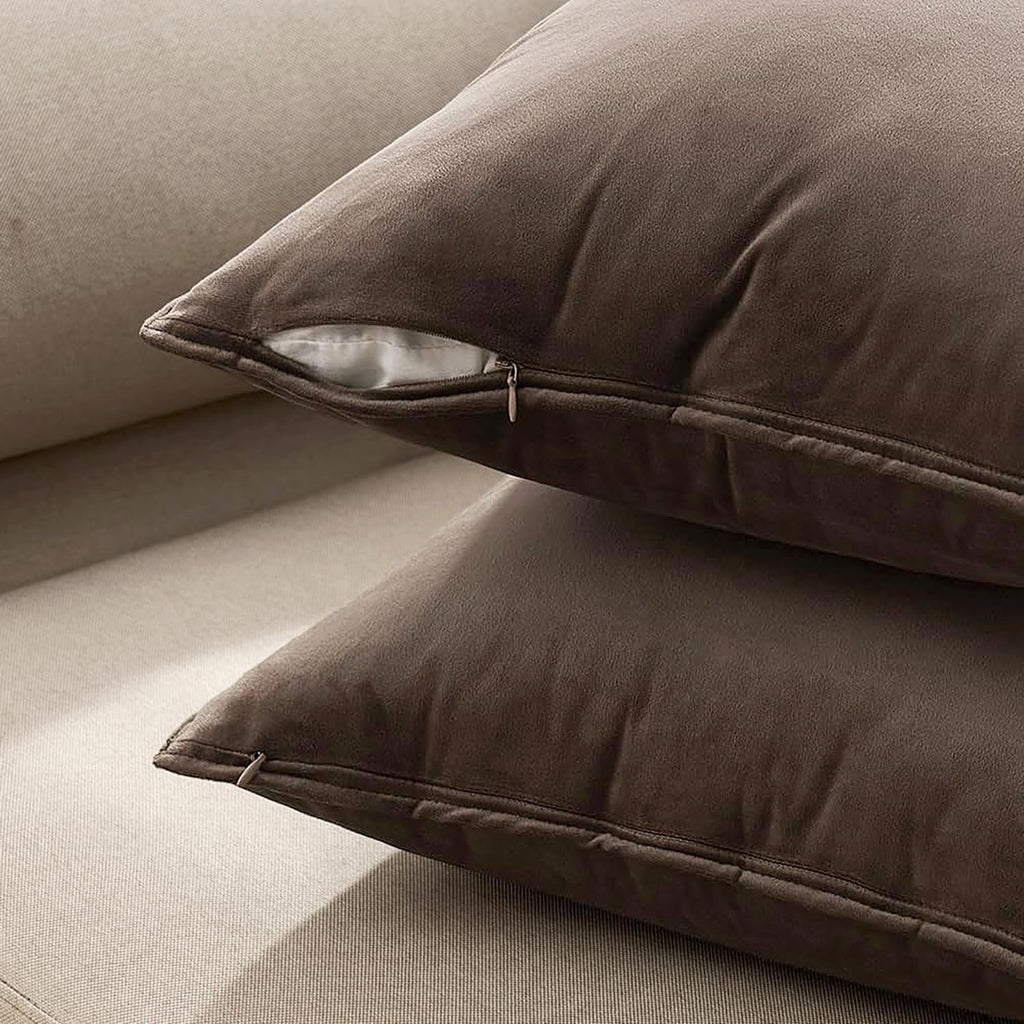 Dark Coffee Velvet Throw Pillow Covers 20x20 Taupe Neutral Soft Decorative Solid Square Cushion Cases Pack of 2