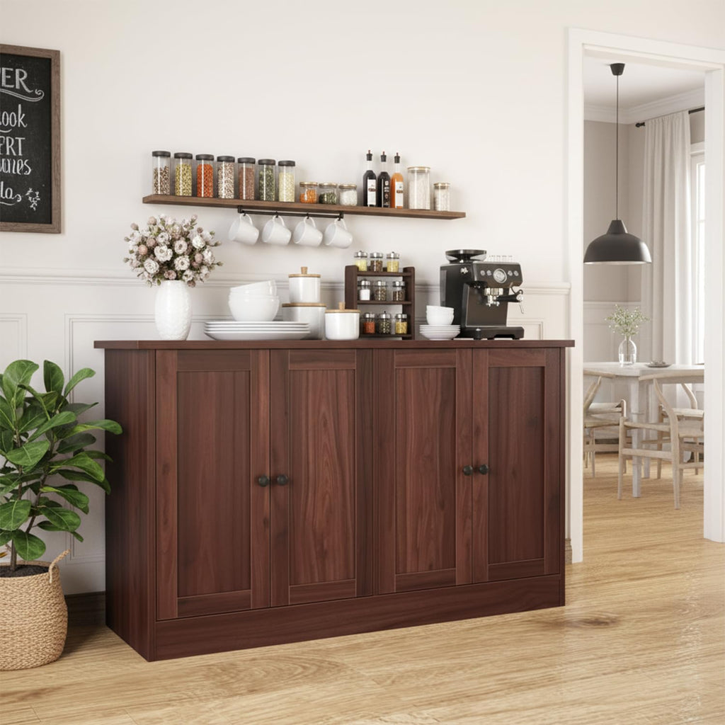 Rustic Brown Buffet Cabinet with Storage, 49" Farmhouse Kitchen Sideboard with 4 Doors, Industrial Coffee Bar Cabinet