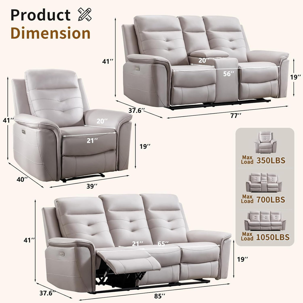 Power Recliner Chair for Adults with USB Charging, Breathable Faux Leather Oversized Electric Recliners, Single