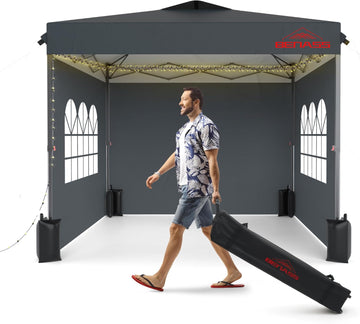 10x10 Pop Up Canopy with Sidewalls, Easy Up Canopy Tent, Heavy Duty Tents for Parties, One Person Set Up Event Tent