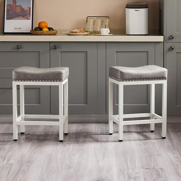 24 Inch Bar Stools Set of 2, Counter Height Barstools Island, PU Leather Upholstered Modern Sadle Barstools