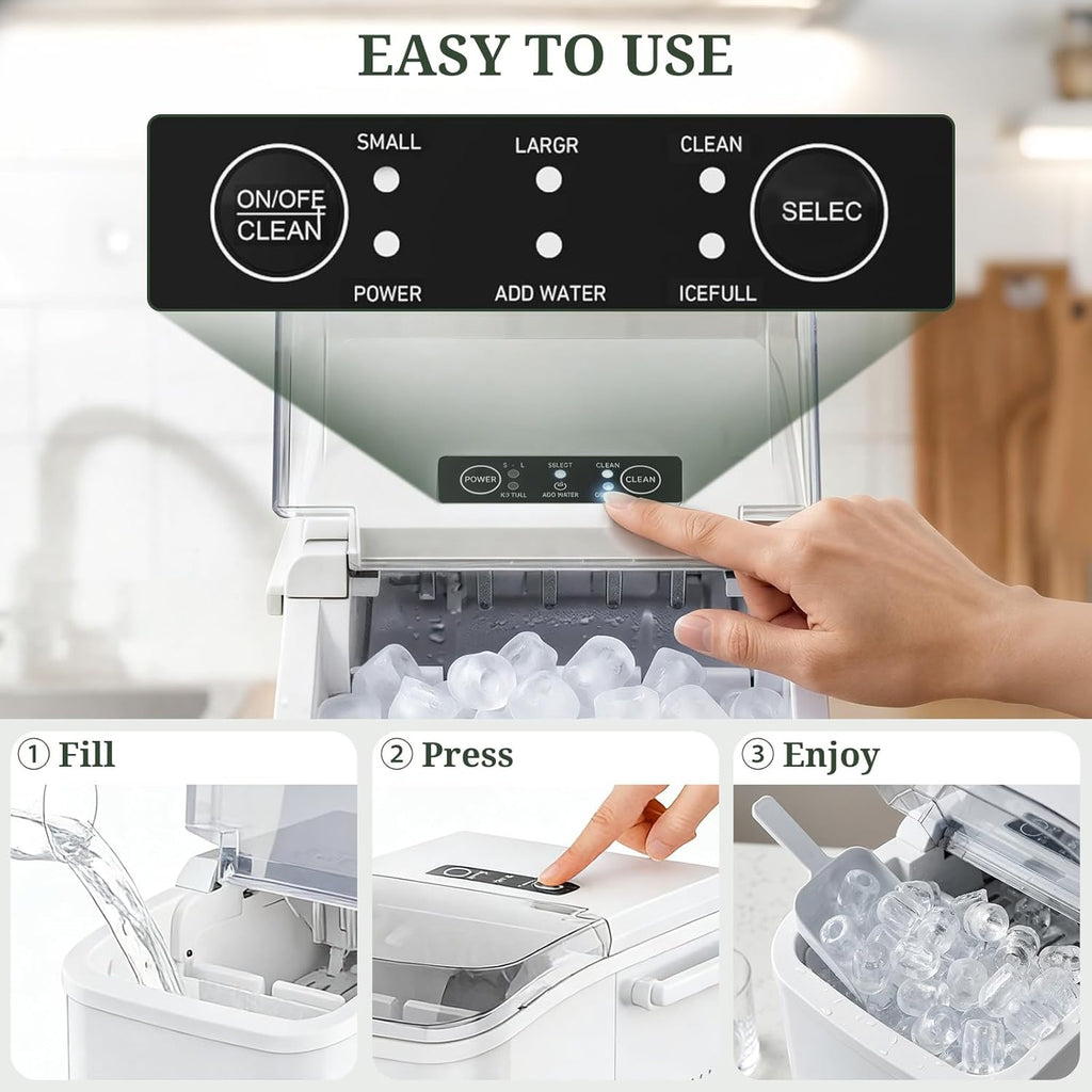 Ice Maker, Portable Ice Makers Countertop with Handle, Basket & Scoop, 26Lbs/24Hrs, 9 Bullet Ice Cubes in 6 Mins, 2