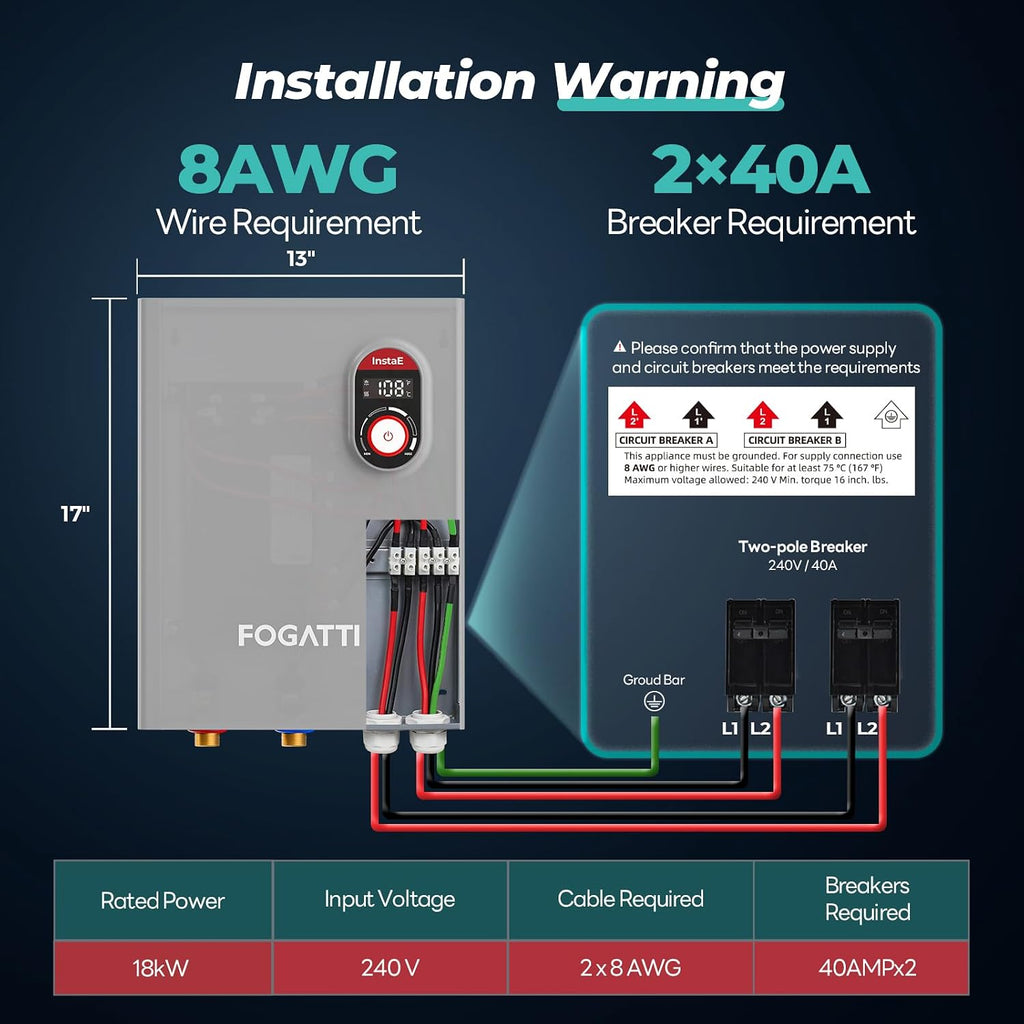 Upgrade 18kW Tankless Water Heater Electric, 240V On Demand Instant Hot Water Heater