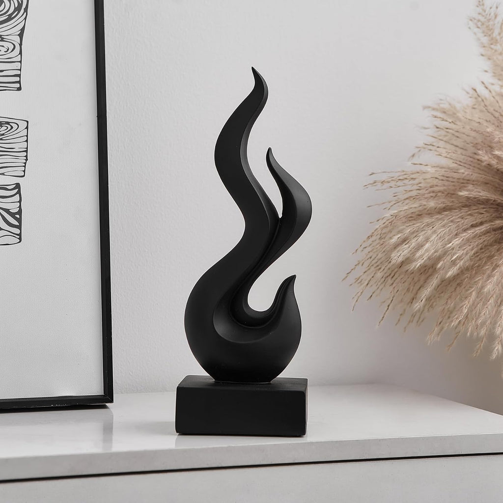 Abstract Art Table Decoration, Gold Decor Flame Statue Home, Black Shelf Decor Accents, Abstract Art Resin Sculpture