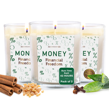 Money Financial Freedom Glass Candles, Cinnamon, 3 Pack