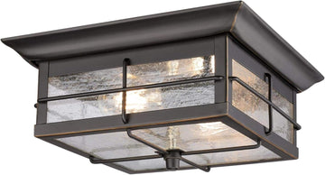 Orwell 2 Light Outdoor Flush Mount Fixture in Oil Rubbed Bronze and Clear Glass