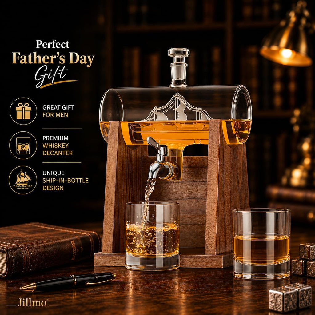Ship Whiskey Decanter Set for Men, 1250ml Liquor Decanter Gift with Ship Inside, 2 Whiskey Glasses & Wooden Stand