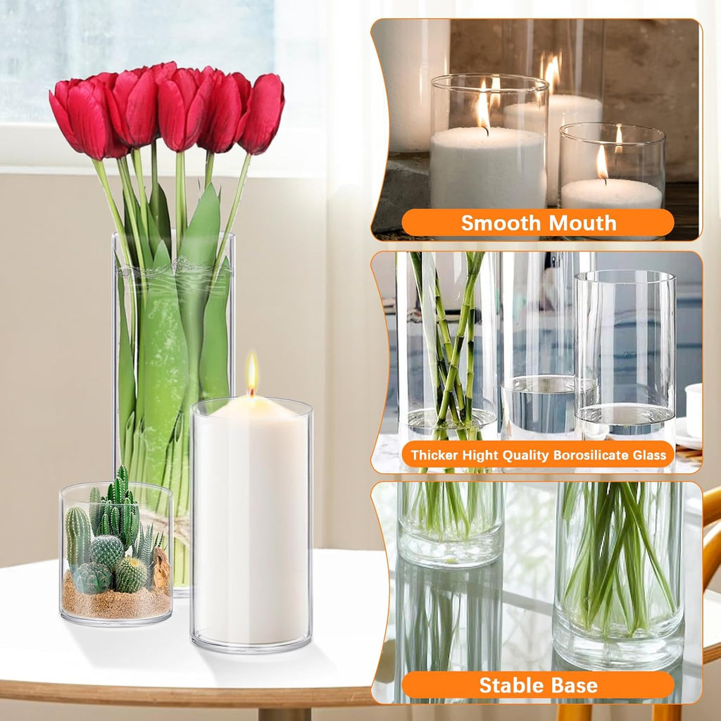 Glass Cylinder Vase Sets 16 Pack Tall Clear Flower Vase Hurricane Floating Candle Holder for Table Centerpiece