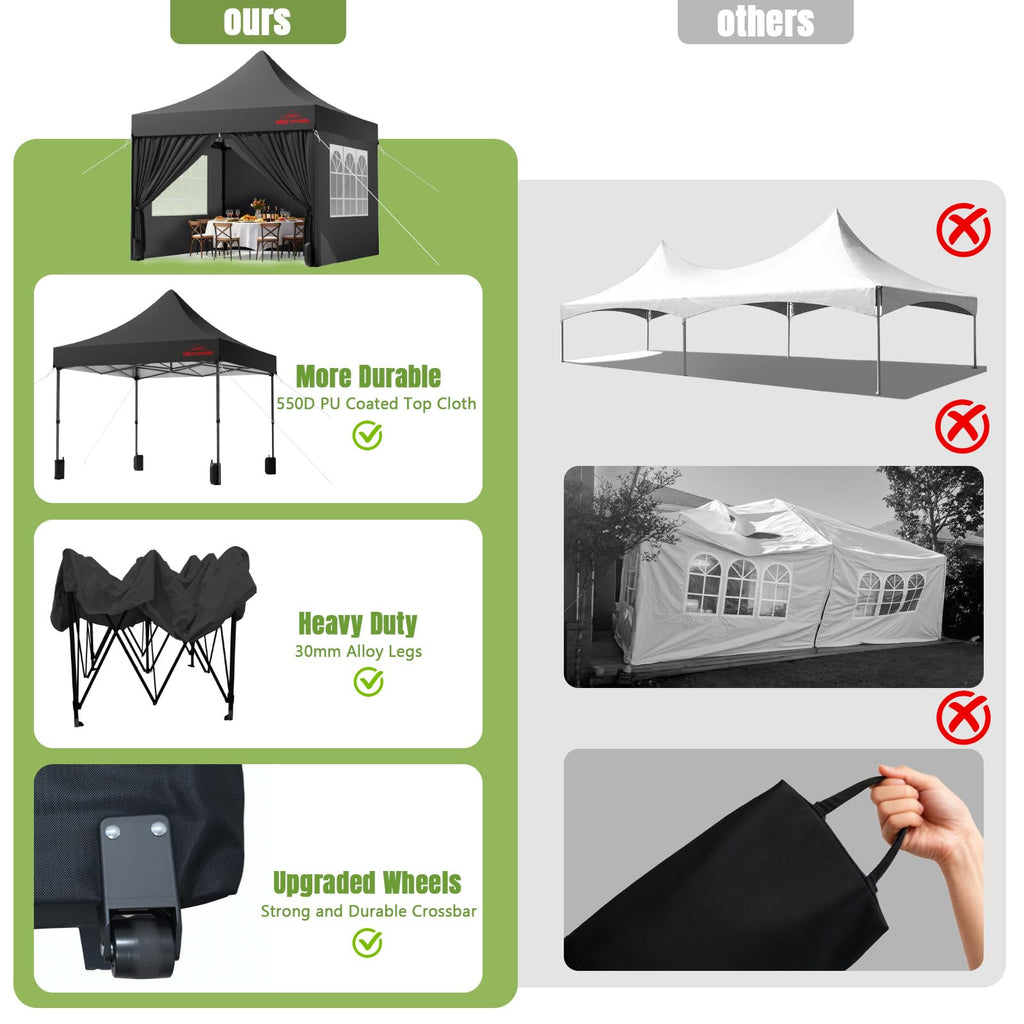 10x10 Heavy Duty Commercial Pop Up Canopy with Sidewalls, Black