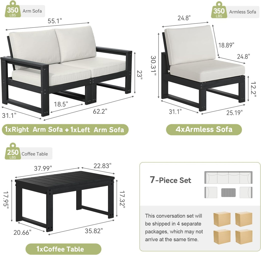 Outdoor Furniture with Cushions, Patio Furniture Set, 7-Piece L Shaped Outdoor Couch Sets 6 Seats, HDPE Patio