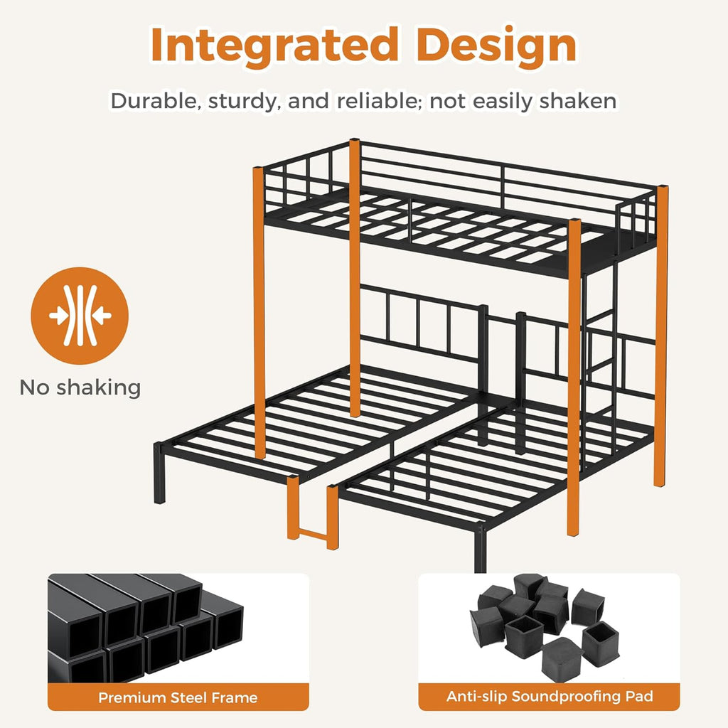 Heavy Duty Triple Bunk Bed for Kids, Twin Over Twin Over Twin Bunk Bed, Metal 3 Bed Bunk Beds for Teens and Adults